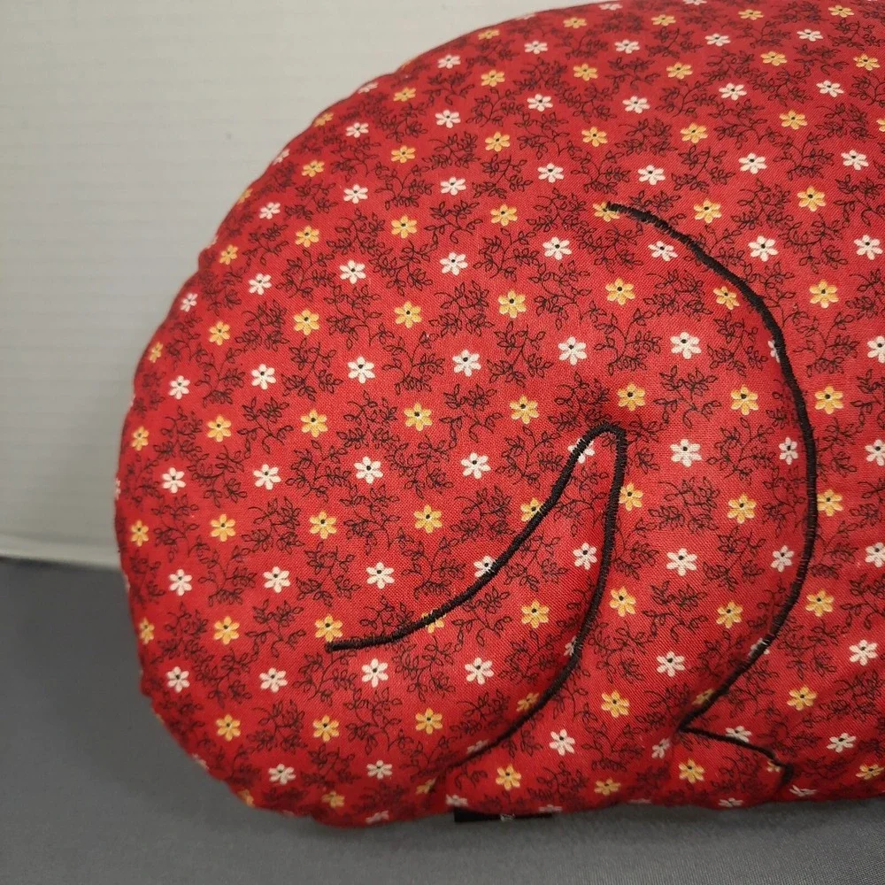 Vintage Handmade Dog Throw Pillow Red‎ Calico Floral Puppy Cottagecore Country